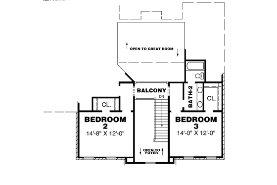 Floor Plan - Upper Floor for Southern House Plan #34-169 - 3 bed, 2.5 bath