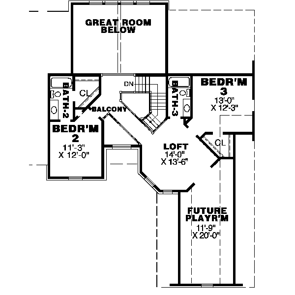 Architectural House Design - European Floor Plan - Upper Floor Plan #34-148