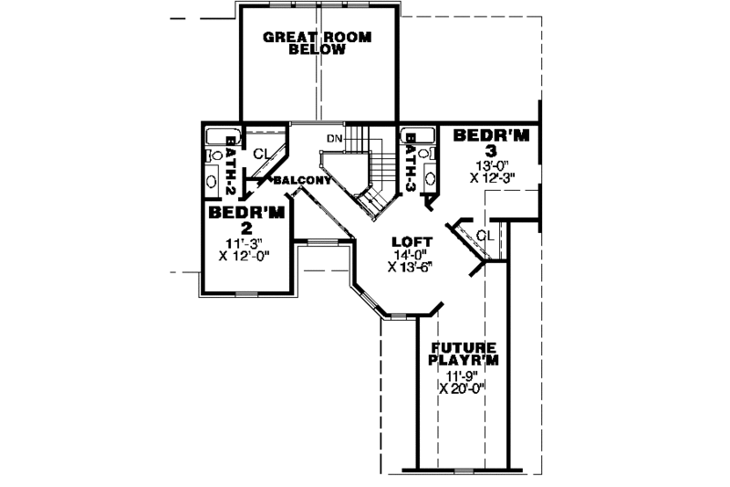Architectural House Design - Floor Plan - Upper Floor for European House Plan #34-148 - 3 bed, 3.5 bath
