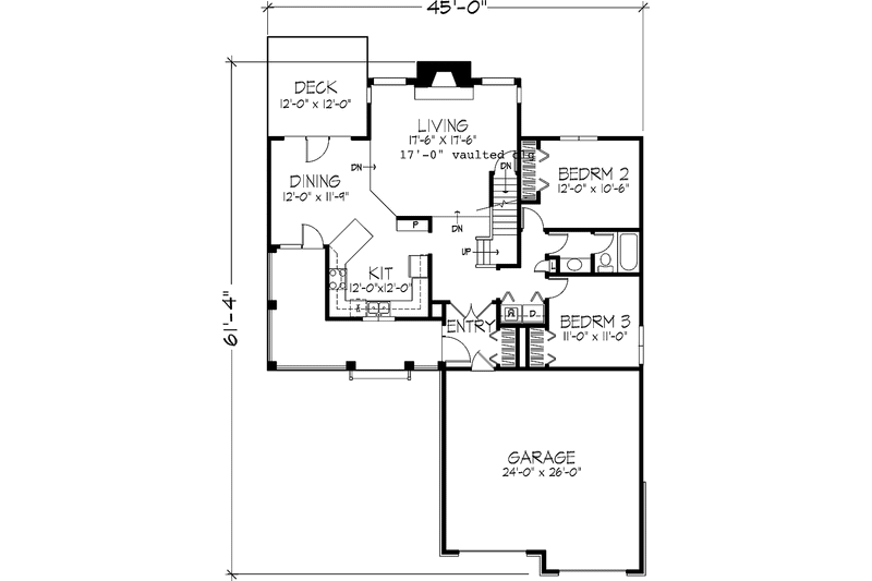House Design - Floor Plan - Main Floor for Country House Plan #320-1130 - 3 bed, 2 bath