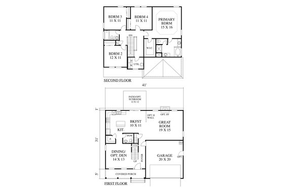 Floor Plan - Main Floor for Colonial House Plan #1053-92 - 4 bed, 2.5 bath