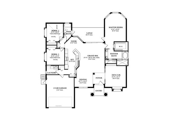 Floor Plan - Main Floor for Mediterranean House Plan #1058-41 - 3 bed, 2 bath