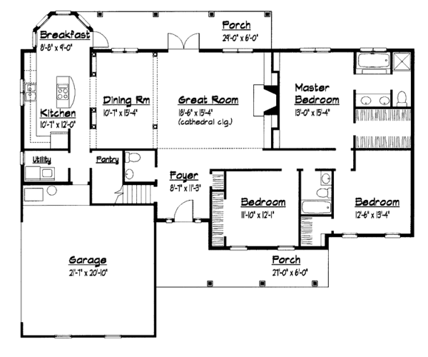 House Design - Country Floor Plan - Main Floor Plan #1051-20