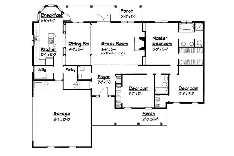 Country Style House Plan - 3 Beds 2.5 Baths 1792 Sq/Ft Plan #1051-20 ...