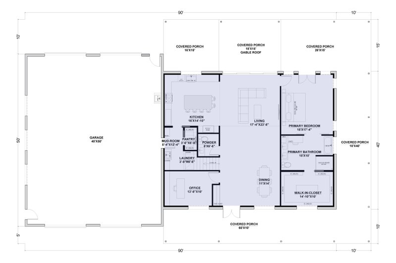 Home Plan - Floor Plan - Main Floor for Barndominium House Plan #1107-26 - 5 bed, 4 bath