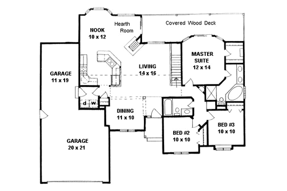 Floor Plan - Main Floor for Ranch House Plan #58-188 - 3 bed, 2 bath