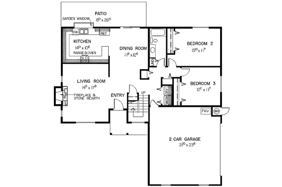 Floor Plan - Main Floor for Contemporary House Plan #60-820 - 3 bed, 2 bath
