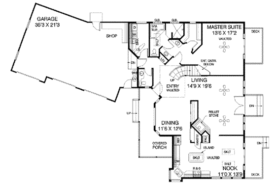Floor Plan - Main Floor for Traditional House Plan #60-554 - 3 bed, 2.5 bath