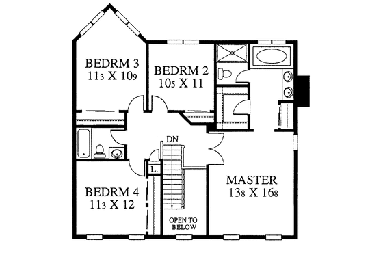 Floor Plan - Upper Floor for Colonial House Plan #1053-14 - 4 bed, 2.5 bath