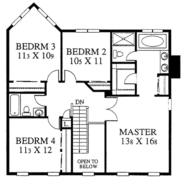 House Blueprint - Colonial Floor Plan - Upper Floor Plan #1053-14