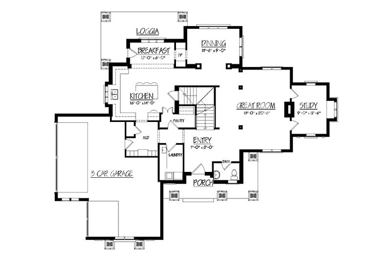 Home Plan - Floor Plan - Main Floor for Prairie House Plan #937-37 - 3 bed, 2.5 bath