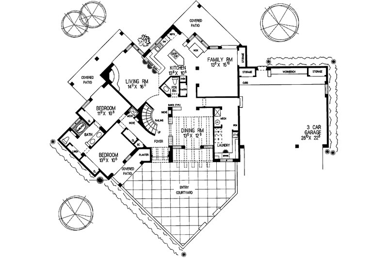 Home Plan - Floor Plan - Main Floor for Adobe / Southwestern House Plan #72-925 - 4 bed, 3.5 bath