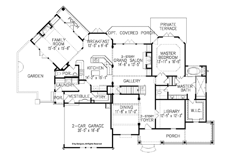 House Blueprint - Floor Plan - Main Floor for Traditional House Plan #54-292 - 3 bed, 2.5 bath