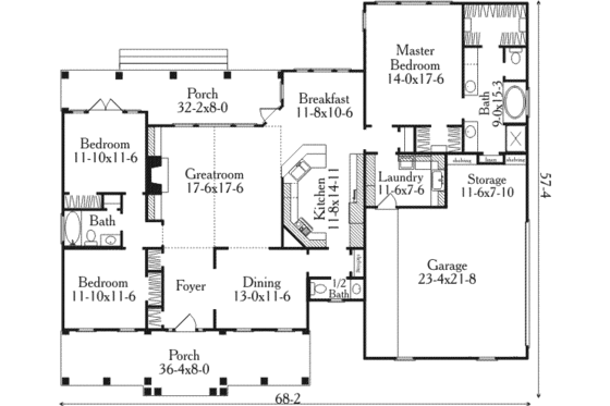 Floor Plan - Main Floor for Southern House Plan #406-280 - 3 bed, 2.5 bath
