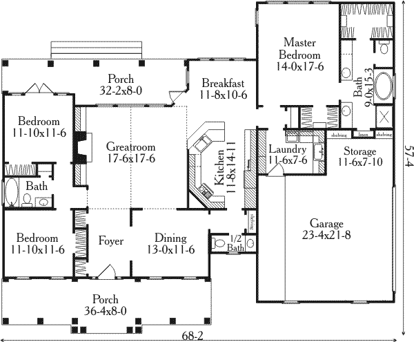 House Plan Design - Southern Floor Plan - Main Floor Plan #406-280