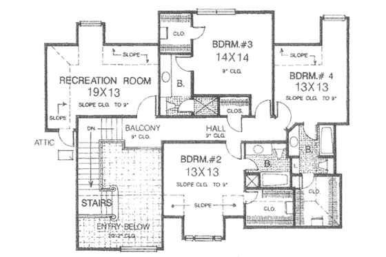 Floor Plan - Upper Floor for European House Plan #310-518 - 4 bed, 4.5 bath
