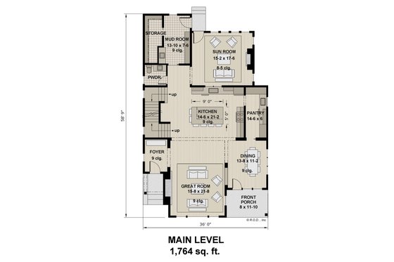 Floor Plan - Main Floor for Modern House Plan #51-1281 - 5 bed, 3.5 bath