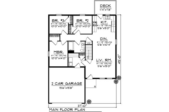 Floor Plan - Main Floor for Ranch House Plan #70-1016 - 2 bed, 1 bath