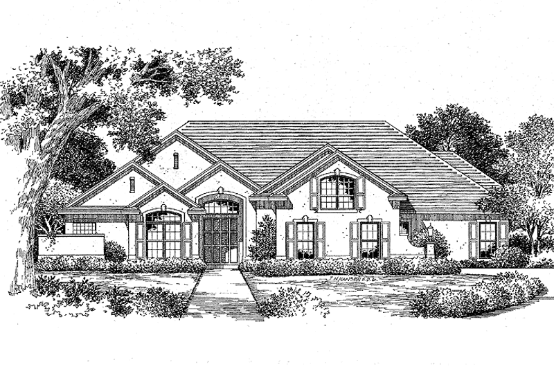 Home Plan - Exterior - Front Elevation 3 for Mediterranean House Plan #999-51 - 4 bed, 3 bath