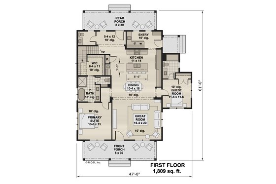 Floor Plan - Main Floor for Farmhouse House Plan #51-1278 - 4 bed, 4.5 bath