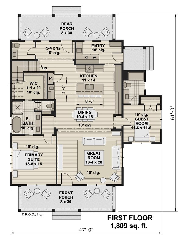 Architectural House Design - Farmhouse Floor Plan - Main Floor Plan #51-1278