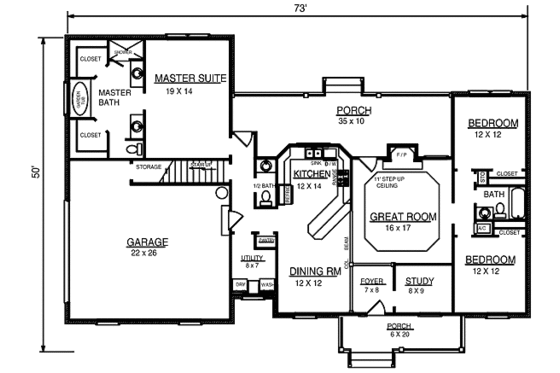 Floor Plan - Main Floor for Country House Plan #14-234 - 3 bed, 2.5 bath