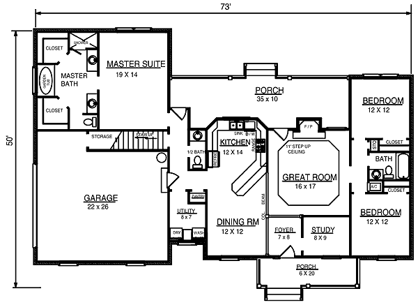 House Blueprint - Country Floor Plan - Main Floor Plan #14-234