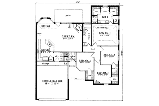 Floor Plan - Main Floor for Traditional House Plan #42-242 - 4 bed, 2 bath