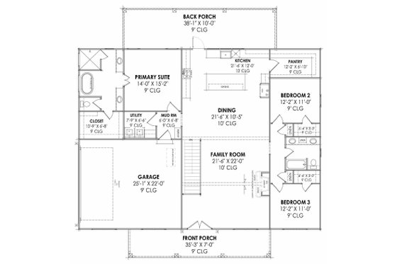 Floor Plan - Main Floor for Farmhouse House Plan #1096-99 - 3 bed, 2 bath