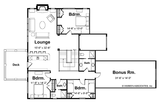 Floor Plan - Upper Floor for Colonial House Plan #928-74 - 4 bed, 4 bath