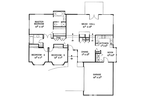Floor Plan - Main Floor for Contemporary House Plan #60-752 - 3 bed, 2 bath