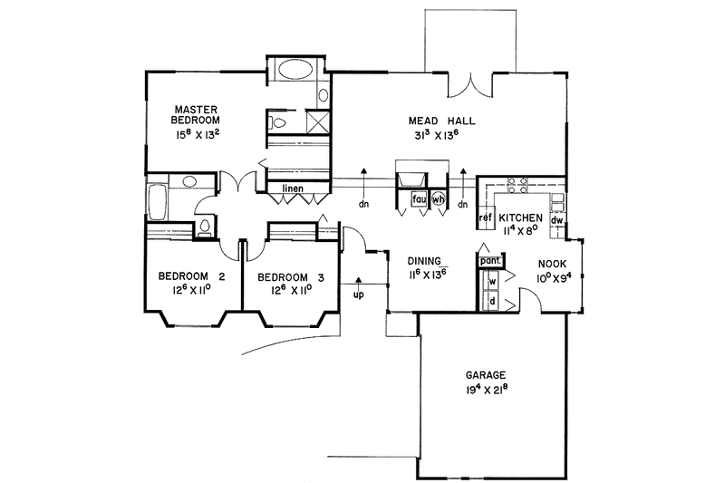 House Blueprint - Floor Plan - Main Floor for Contemporary House Plan #60-752 - 3 bed, 2 bath