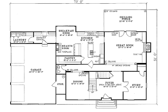 Floor Plan - Main Floor for Colonial House Plan #17-275 - 4 bed, 3.5 bath