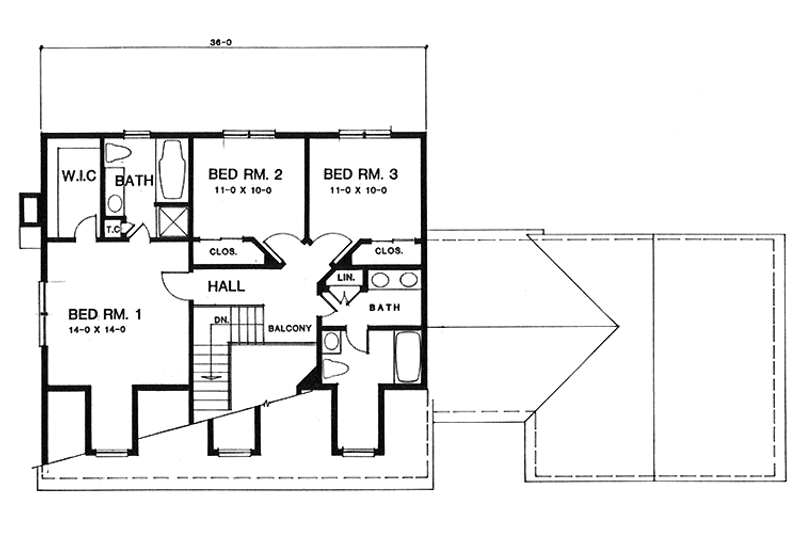 House Design - Floor Plan - Upper Floor for Colonial House Plan #1001-124 - 3 bed, 2.5 bath