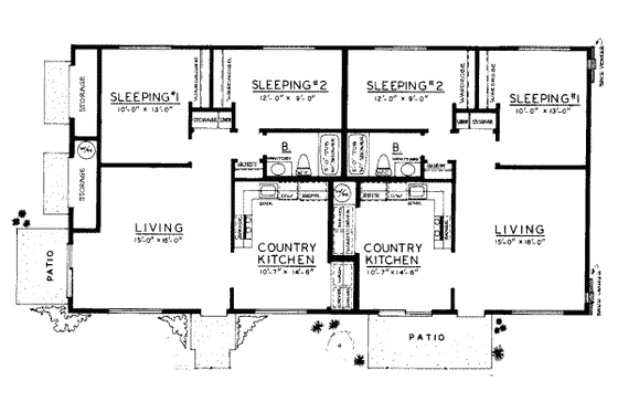 Floor Plan - Main Floor for Ranch House Plan #303-270 - 2 bed, 1 bath