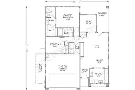 Floor Plan - Main Floor for Adobe / Southwestern House Plan #24-292 - 2 bed, 2 bath