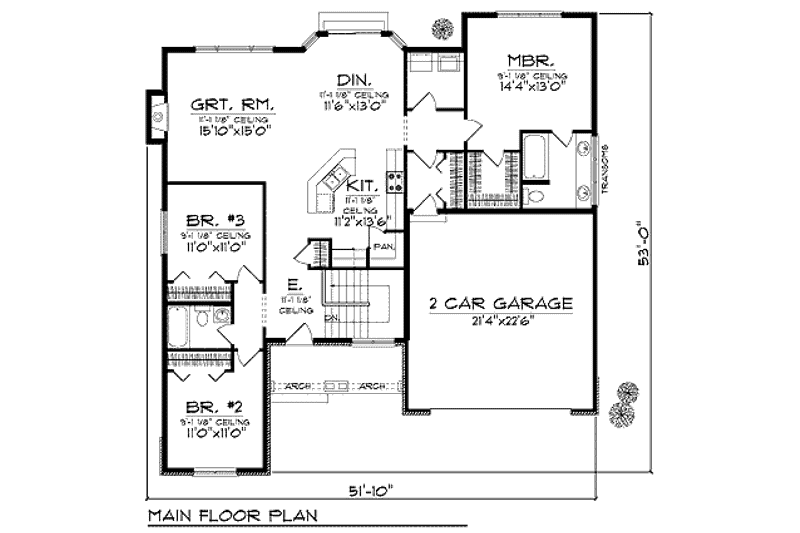 Home Plan - Floor Plan - Main Floor for Traditional House Plan #70-913 - 3 bed, 2 bath