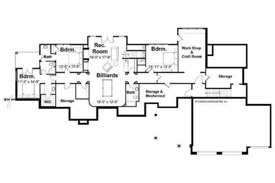 Floor Plan - Lower Floor for European House Plan #928-37 - 4 bed, 3 bath