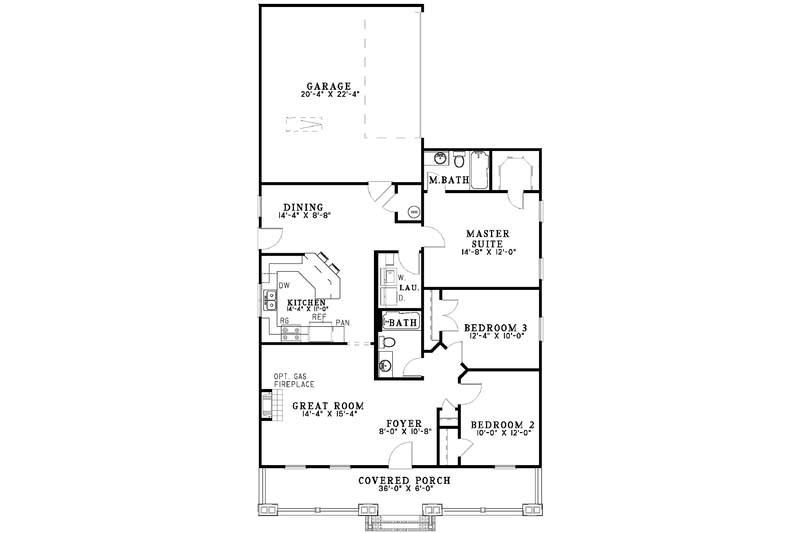 Home Plan - Floor Plan - Main Floor for Country House Plan #17-3147 - 3 bed, 2 bath