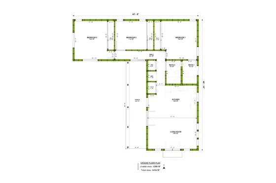 Floor Plan - Main Floor for Adobe / Southwestern House Plan #1106-105 - 3 bed, 2 bath