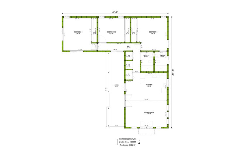 Home Plan - Floor Plan - Main Floor for Adobe / Southwestern House Plan #1106-105 - 3 bed, 2 bath