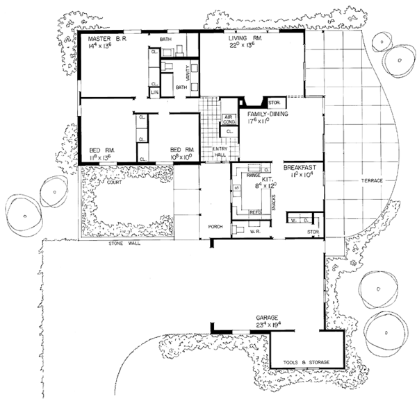 Architectural House Design - Adobe / Southwestern Floor Plan - Main Floor Plan #72-825