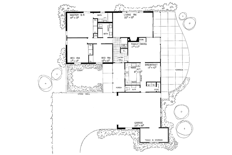 House Plan Design - Floor Plan - Main Floor for Adobe / Southwestern House Plan #72-825 - 3 bed, 2.5 bath