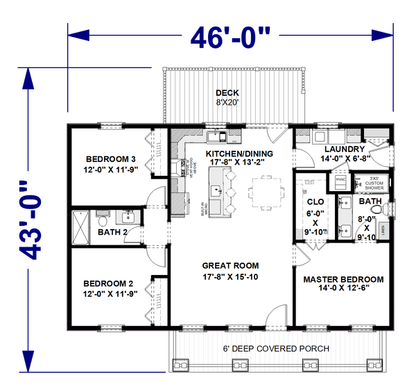 Architectural House Design - Floor Plan - Main Floor for Cottage House Plan #44-322 - 3 bed, 2 bath