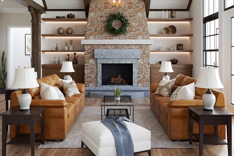 Architectural House Design - Interior - Family Room for Farmhouse House Plan #54-572 - 4 bed, 4.5 bath