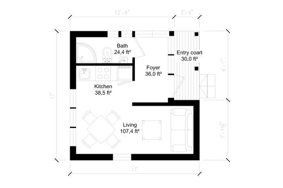 Floor Plan - Main Floor for Modern House Plan #549-10 - 1 bed, 1 bath