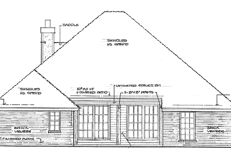 House Blueprint - Exterior - Rear Elevation for Country House Plan #310-1189 - 4 bed, 2.5 bath