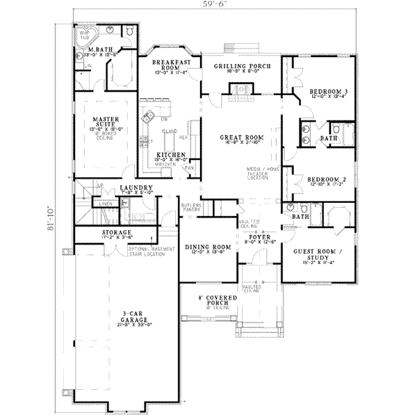 Home Plan - Traditional Floor Plan - Main Floor Plan #17-2130