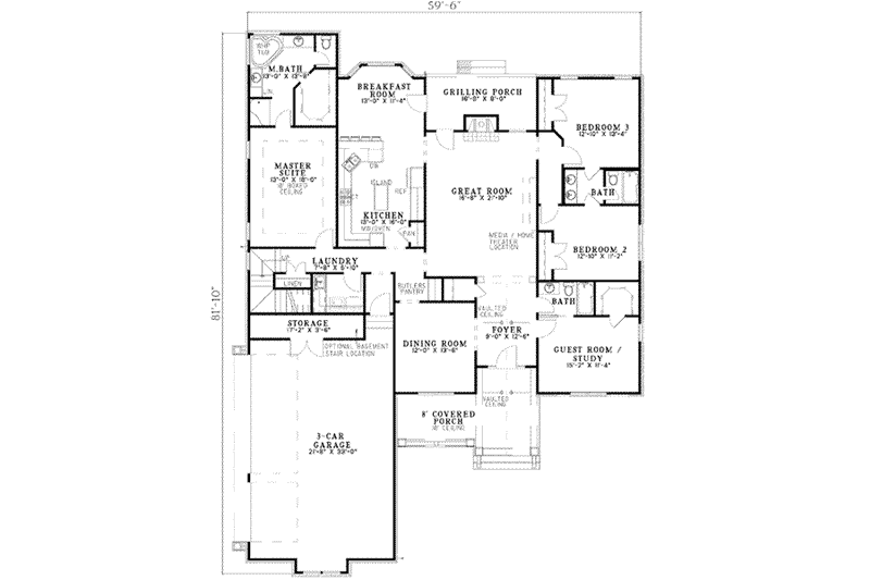 Home Plan - Floor Plan - Main Floor for Traditional House Plan #17-2130 - 4 bed, 4 bath