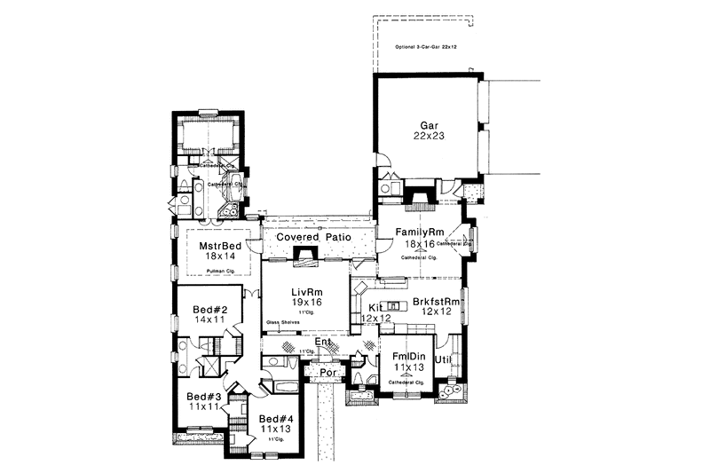 Architectural House Design - Floor Plan - Main Floor for Ranch House Plan #310-1172 - 4 bed, 3.5 bath